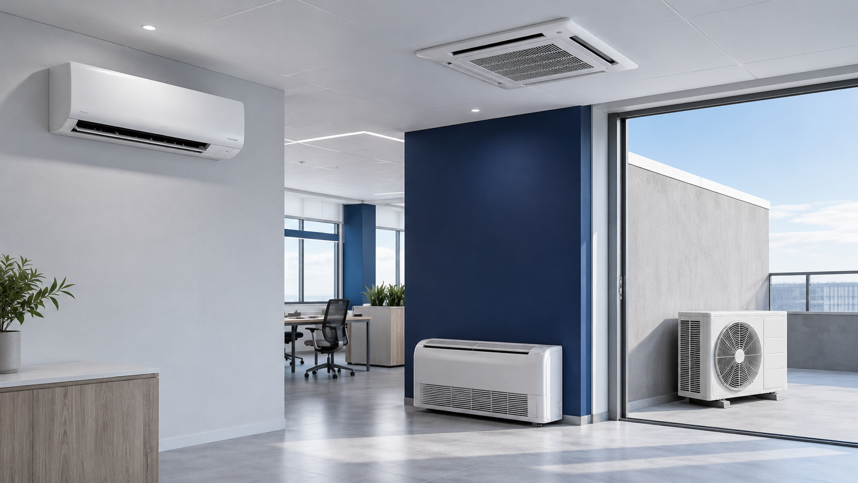 Equipamentos de climatização: ar-condicionado split, cassete, piso-teto e condensadora